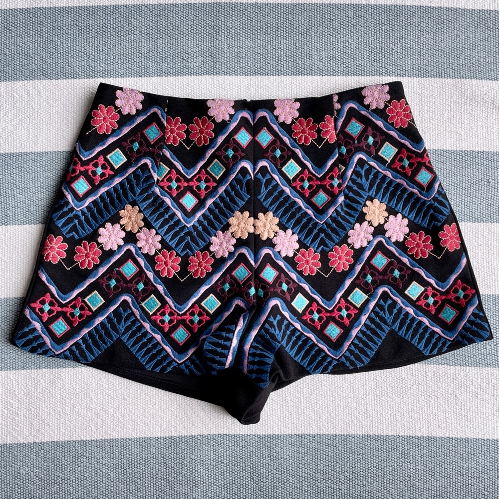 Luxxel Micro Shorts, Embroidered, Black, Colorful, Floral (from AKIRA Chicago)